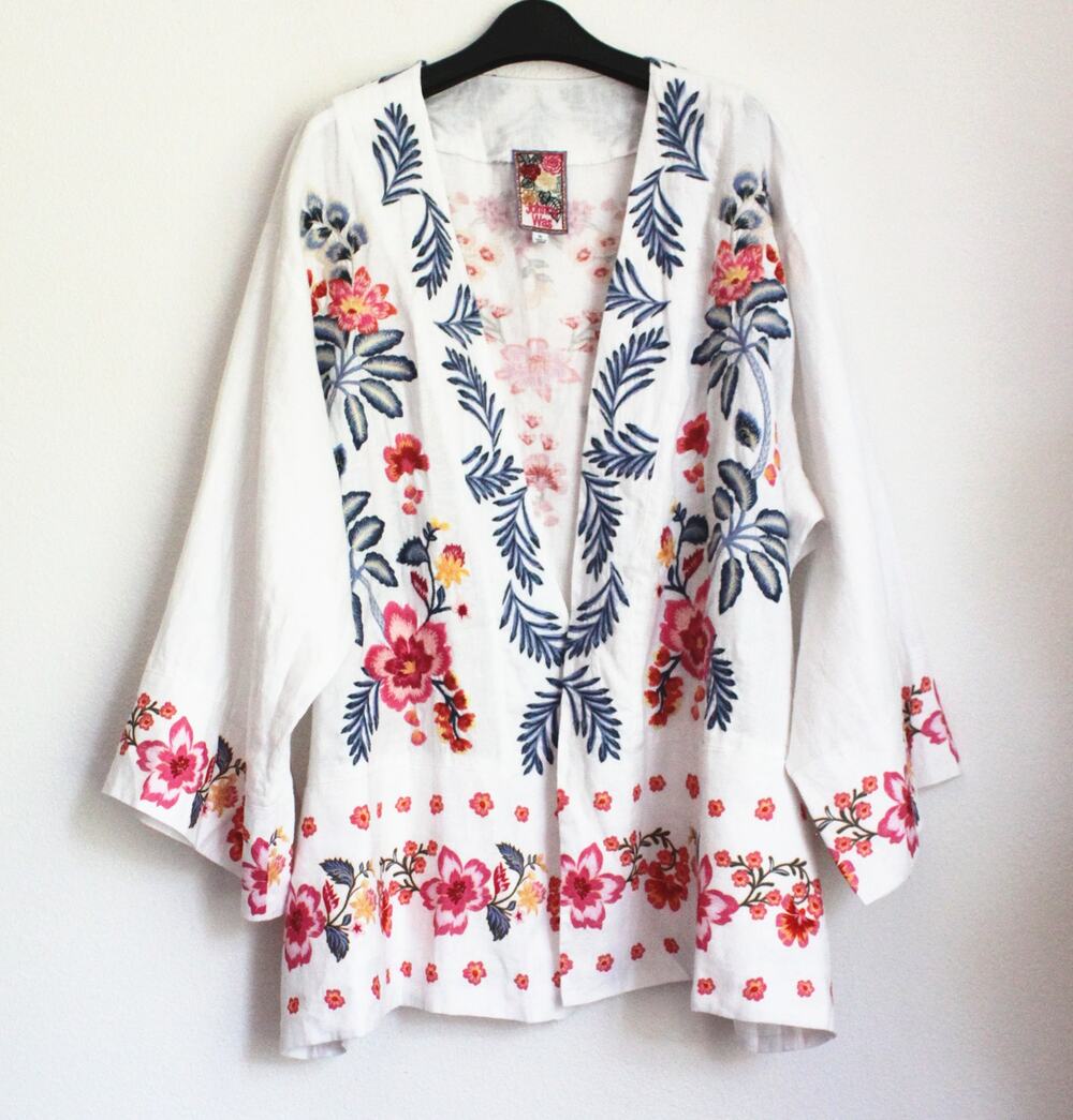 New Johnny Was WIDE HEM KIMONO, Embroidered, Size XL